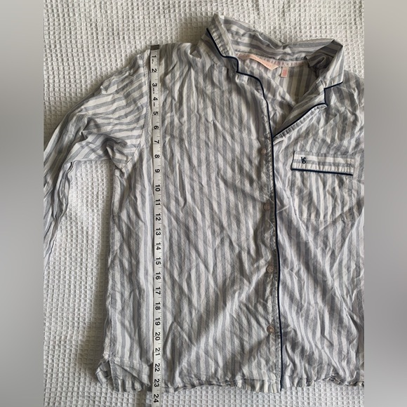 Victoria’s Secret Cotton Mayfair Blue White Pinstripe Pajama Set - Size Small - Picture 10 of 16